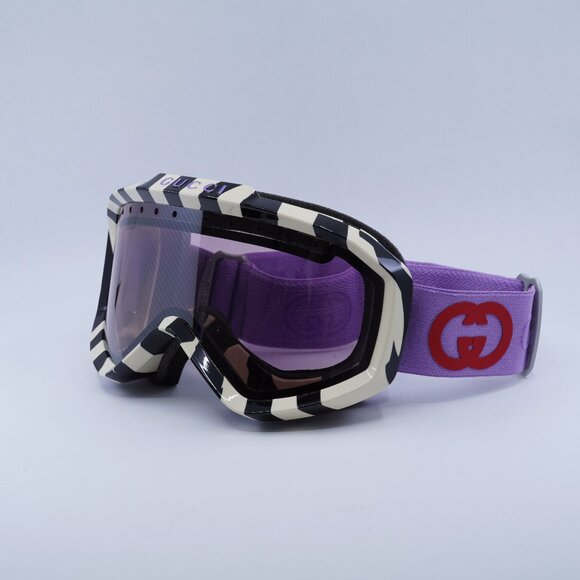 Gucci GG1210S 005 Ski Mask Zebra Ivory Shield Frame, Burgundy Lenses - Picture 1 of 11